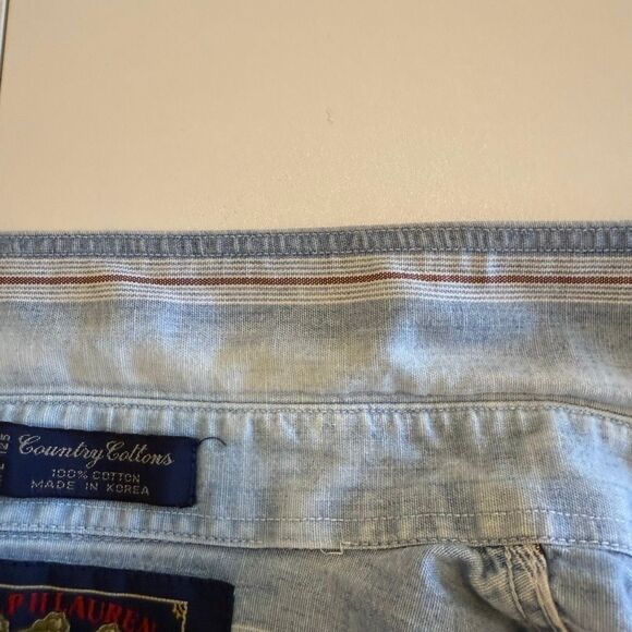 Vtg Ralph Lauren Chaps Lt Denim Blue & Red Striped Button Up Shirt SzXL Slouchy - Picture 6 of 14